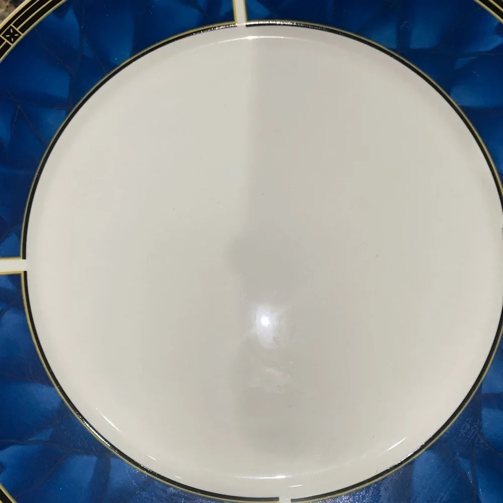 4 VTG Sapphire Sango 8822 MCM Stoneware Blue White Yellow 10.5”Dinner Plate Set